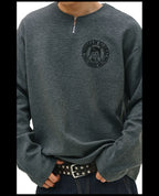 NOVACAM Waffle Vintage Print Zip Long Sleeve Tee