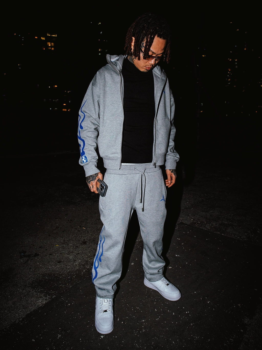 TGFCLUB Flame Pattern Masked Zip Up Hoodie