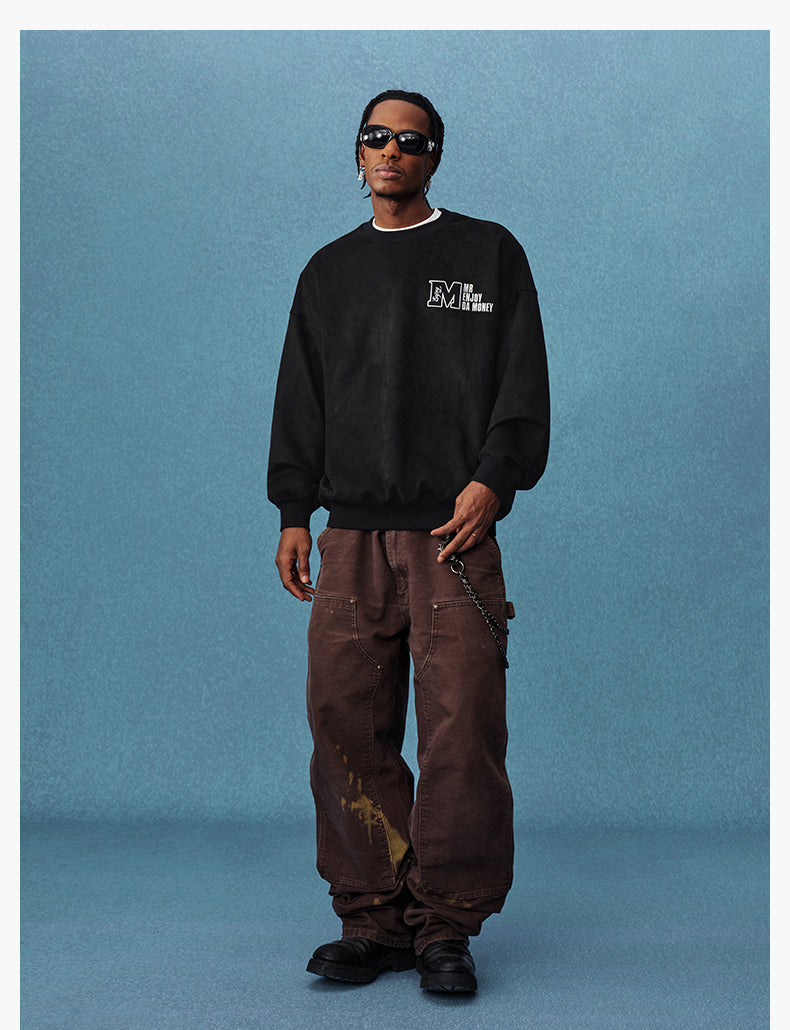 MEDM Logo Label Embroidered Suede Sweatshirt