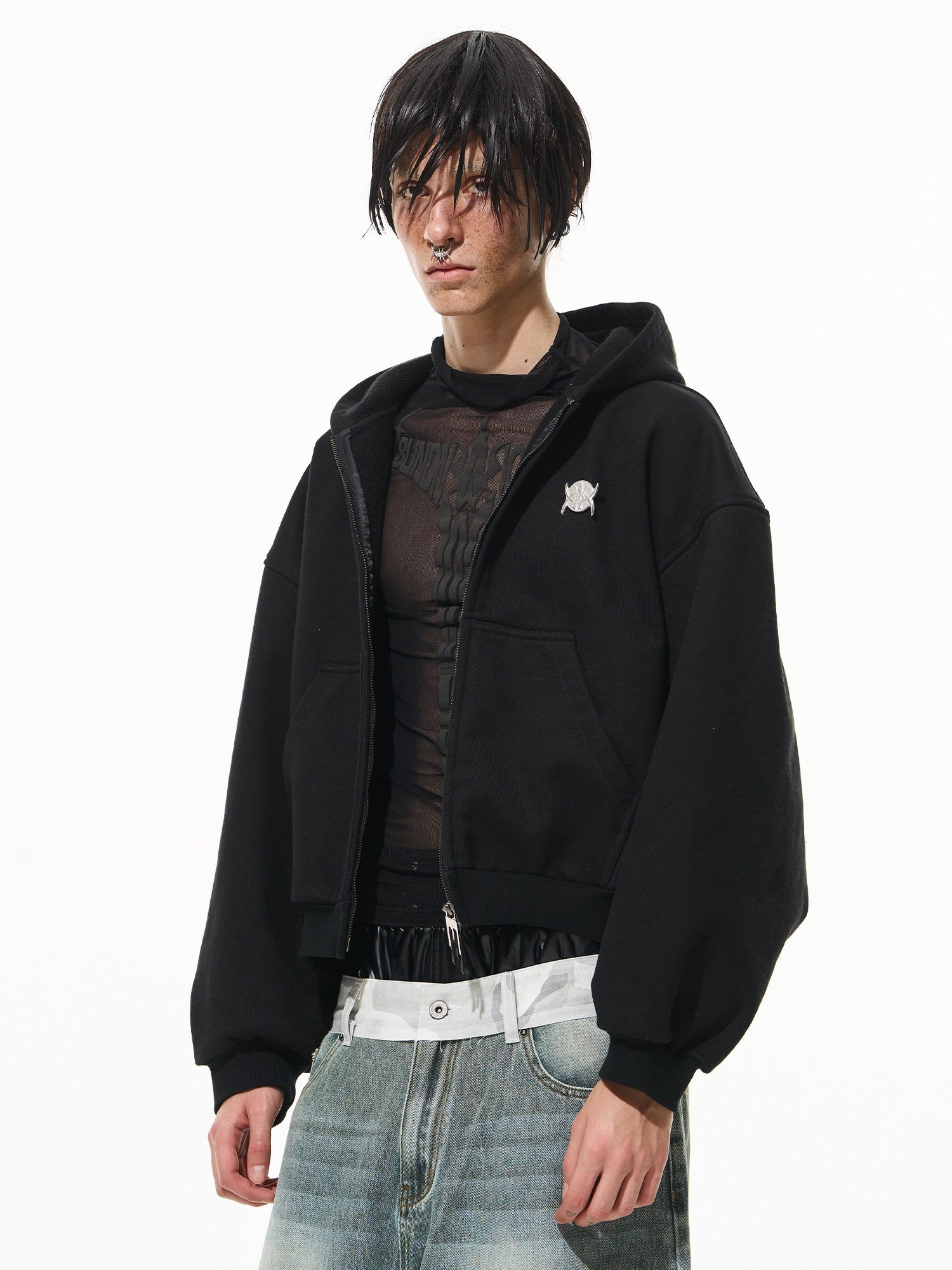 BLIND NO PLAN 3D Reconstructed Metal Logo Zip-Up Hoodie