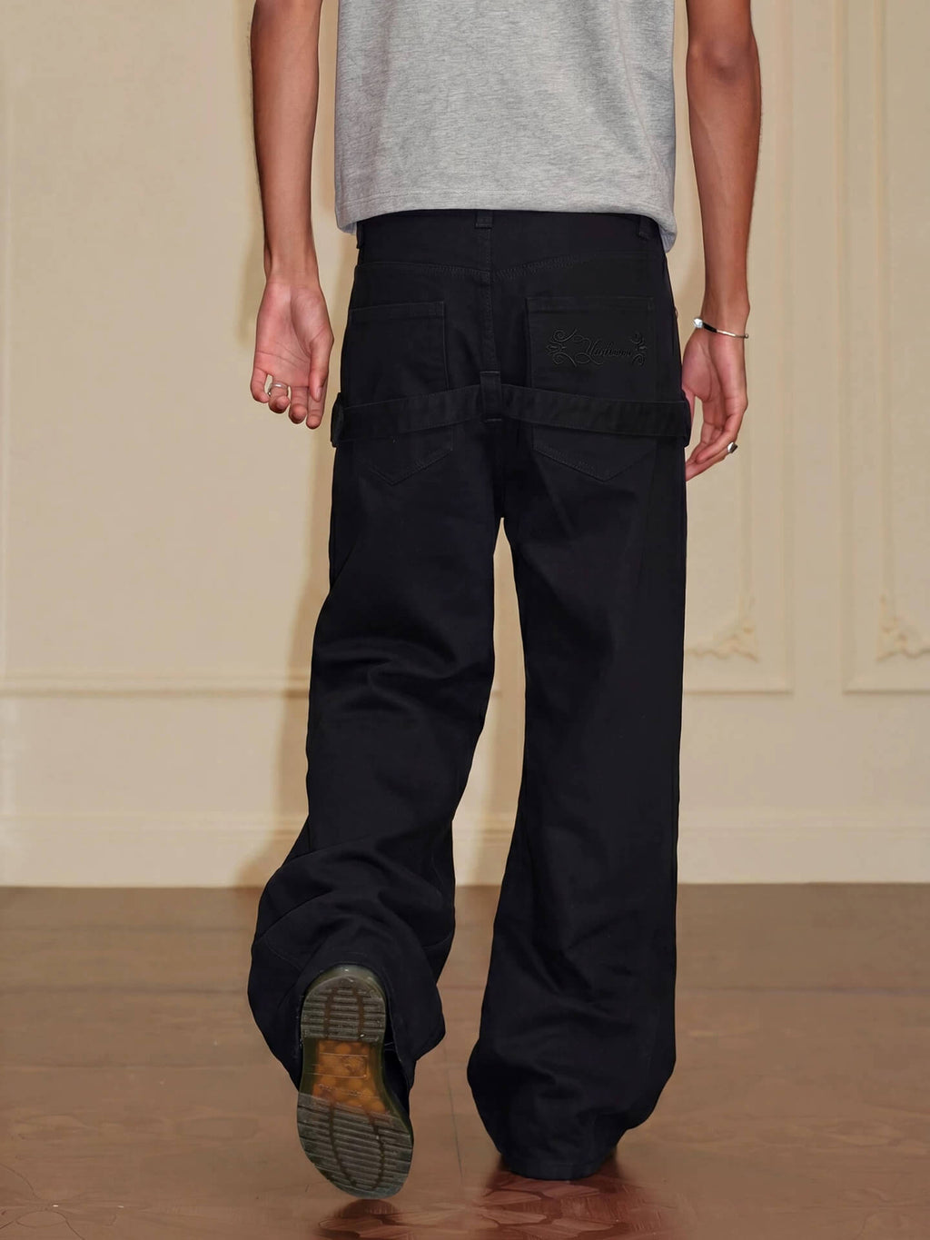 YADcrew Double Floral Buckle Belted Flared Pants
