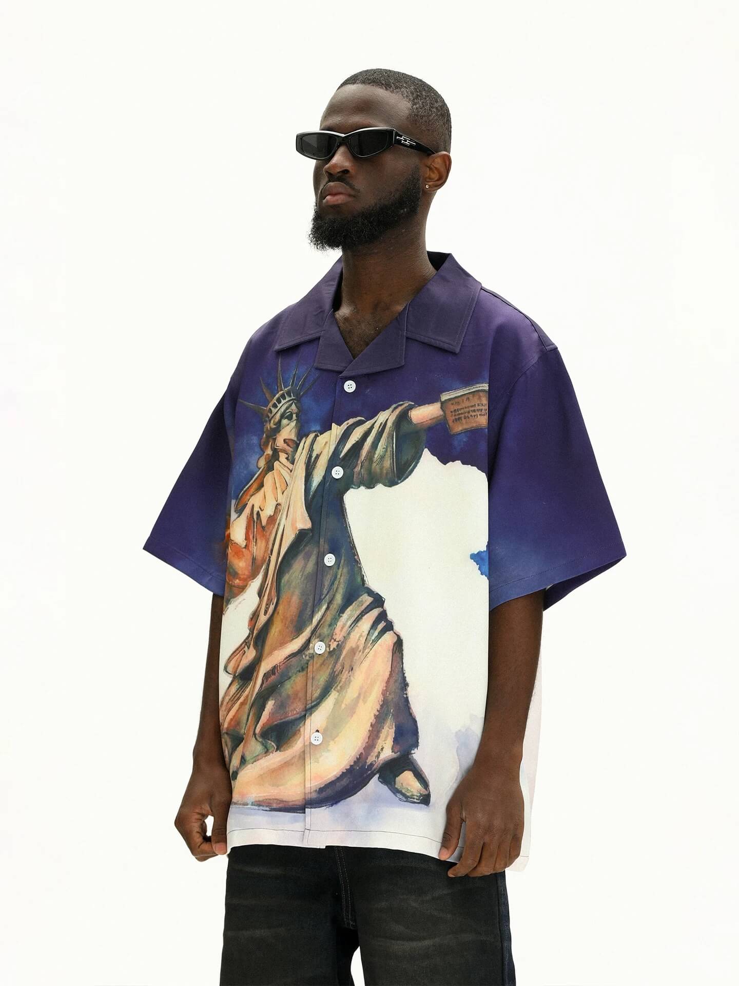 UNTILWERICH Statue of Liberty Graphic Short Sleeve Shirt