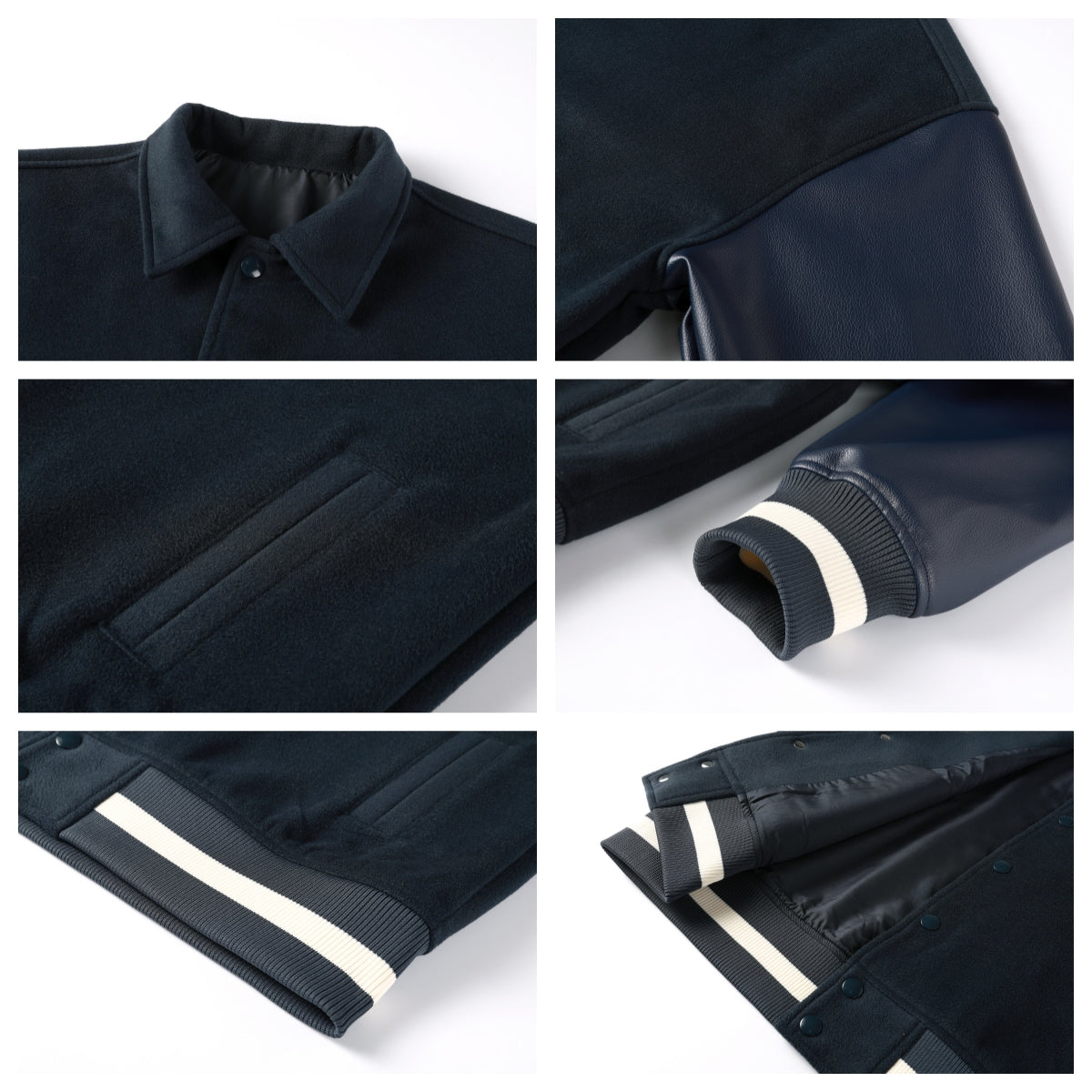 NOVACAM Navy Blue Short Basic Varsity Jacket