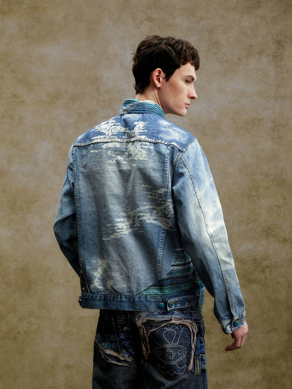 YADcrew Washed Digital Print Denim Jacket