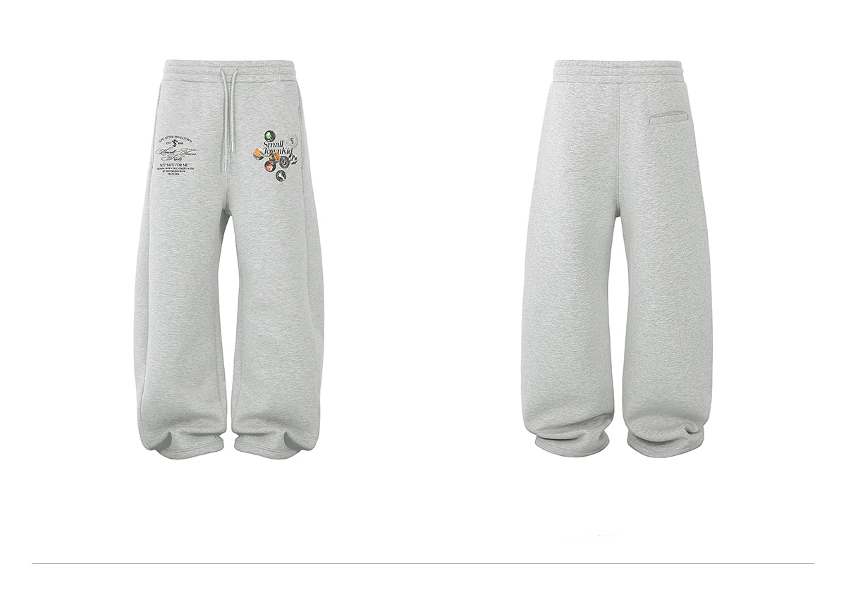 Small Town Kid Badge Printed Baggy Sweatpants