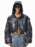 BLIND NO PLAN Wrinkled Hooded Short Bomber Jacket
