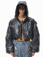 BLIND NO PLAN Wrinkled Hooded Short Bomber Jacket