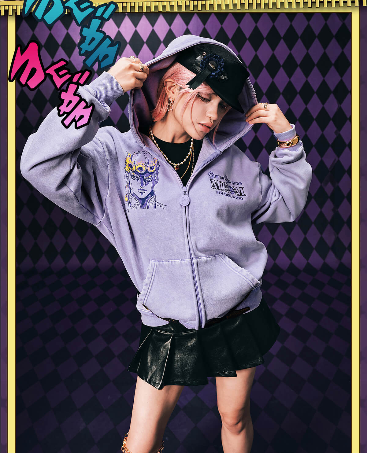 MEDM × JOJO Washed Graphic Print Zip Up Hoodie