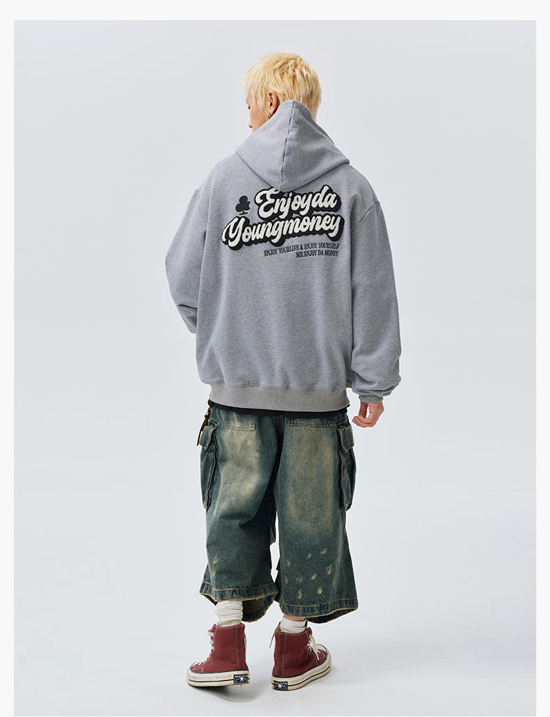 MEDM Towel Applique Embroidery Zip-Up Hoodie