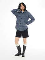 EMPTY REFERENCE Tweed Plaid Blue Long Sleeve Shirt