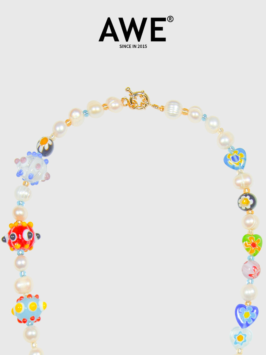 AWE Colorful Love Heart Beaded Pearl Necklace