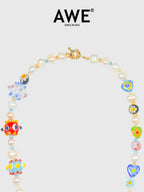 AWE Colorful Love Heart Beaded Pearl Necklace