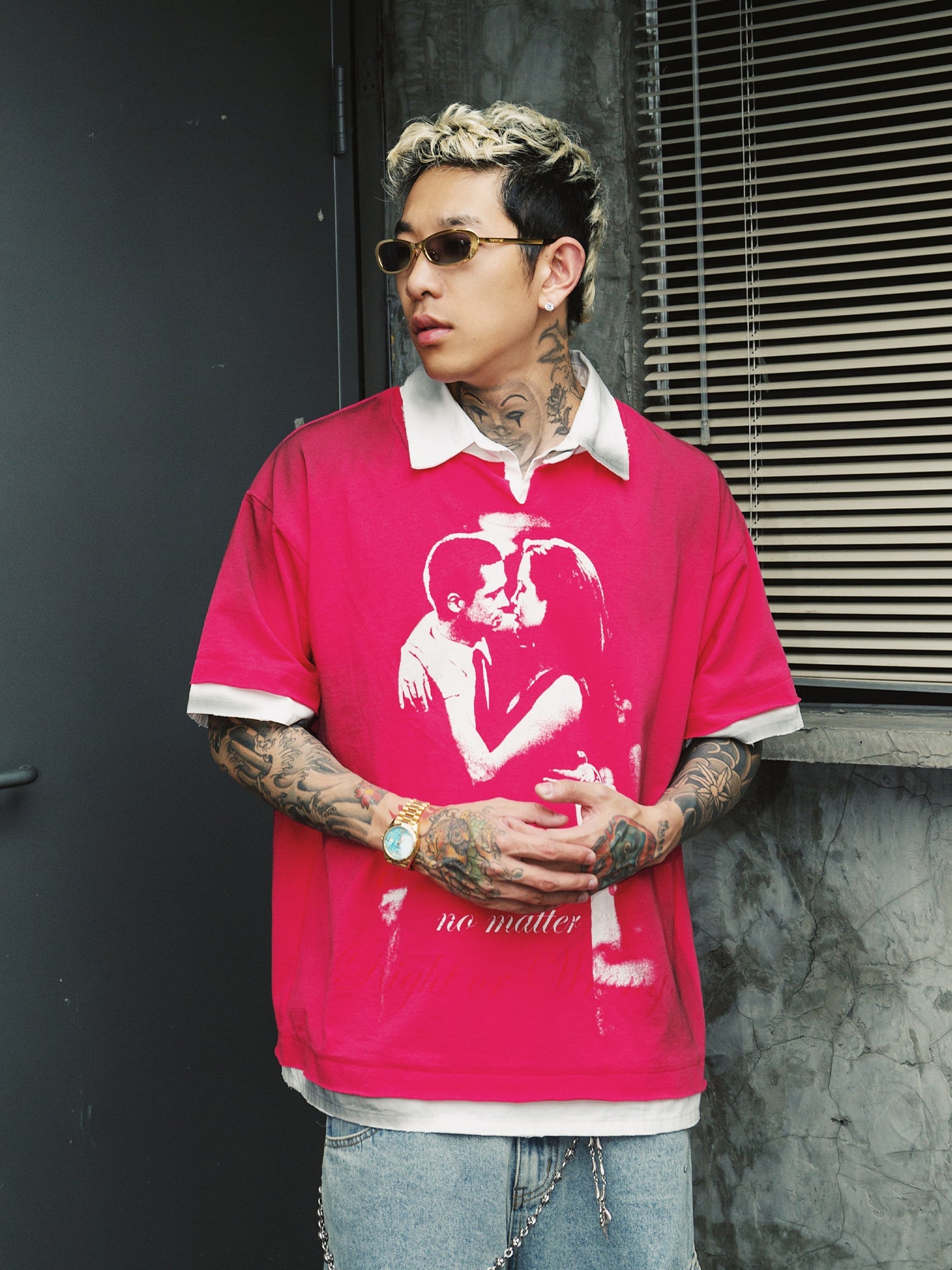 S45 Portrait Fake Two-Piece Dirty Water Washing Polo