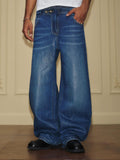 YADcrew PU Jelly Finish Washed Flared Denim Jeans