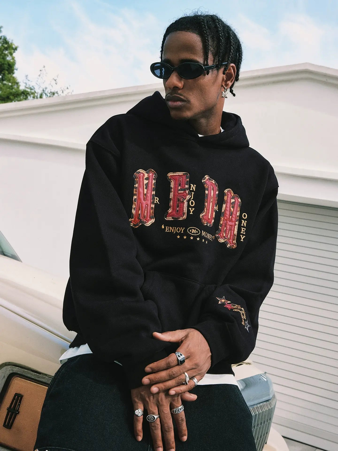 MEDM Animal Leather Logo Patch Hoodie