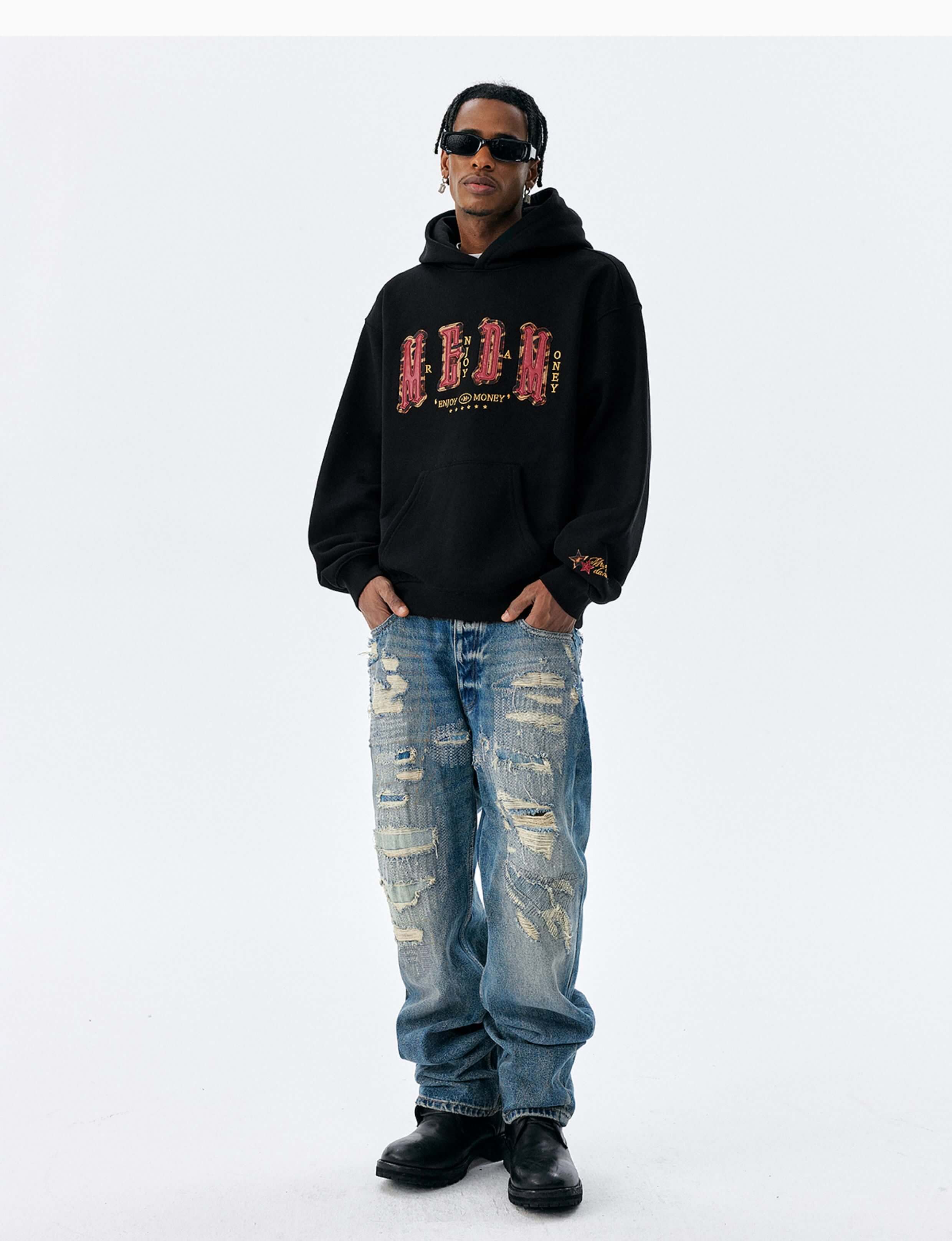 MEDM Animal Leather Logo Patch Hoodie