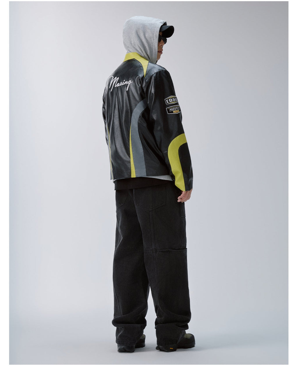 F2CE Color Block PU Leather Racing Jacket