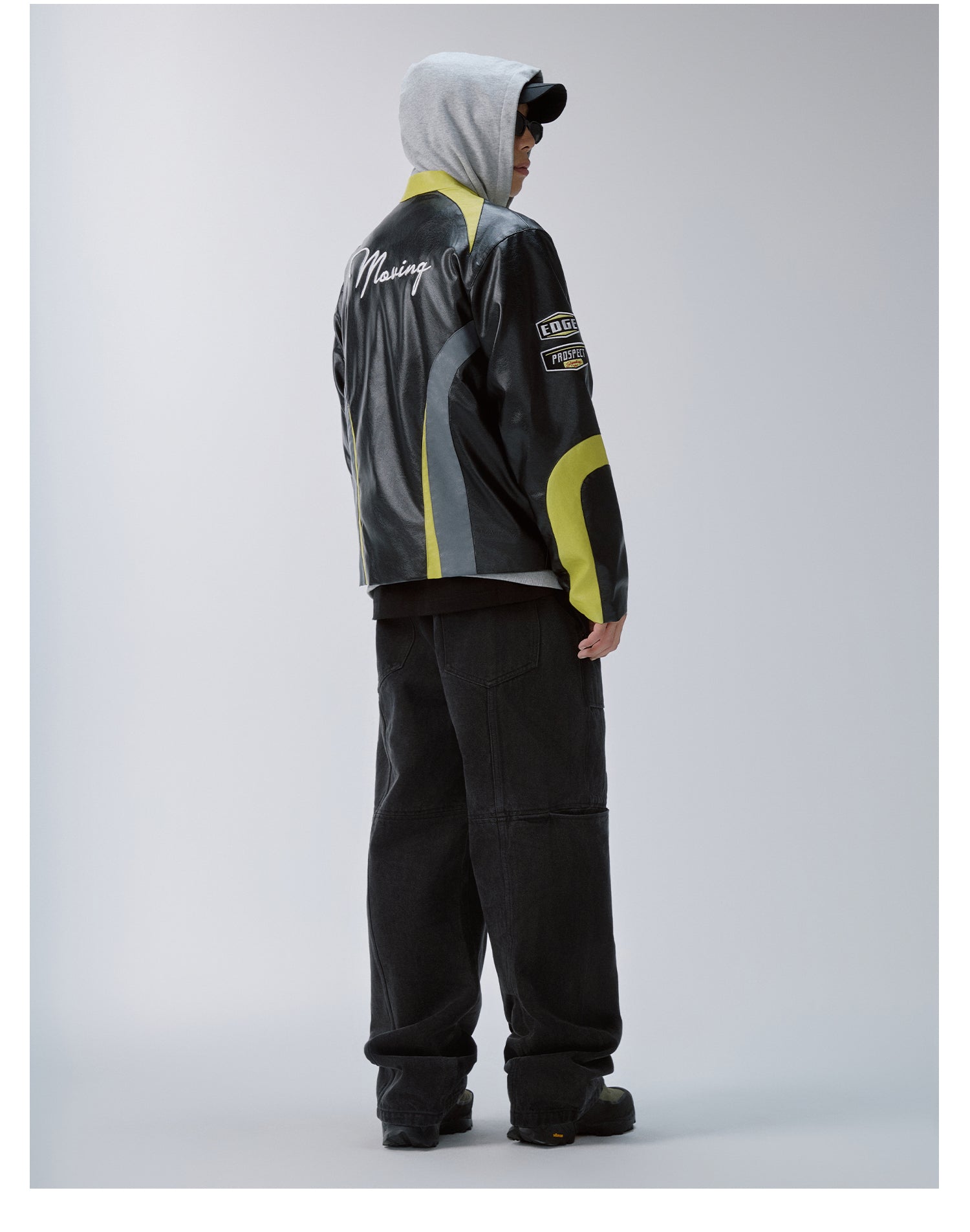 F2CE Color Block PU Leather Racing Jacket