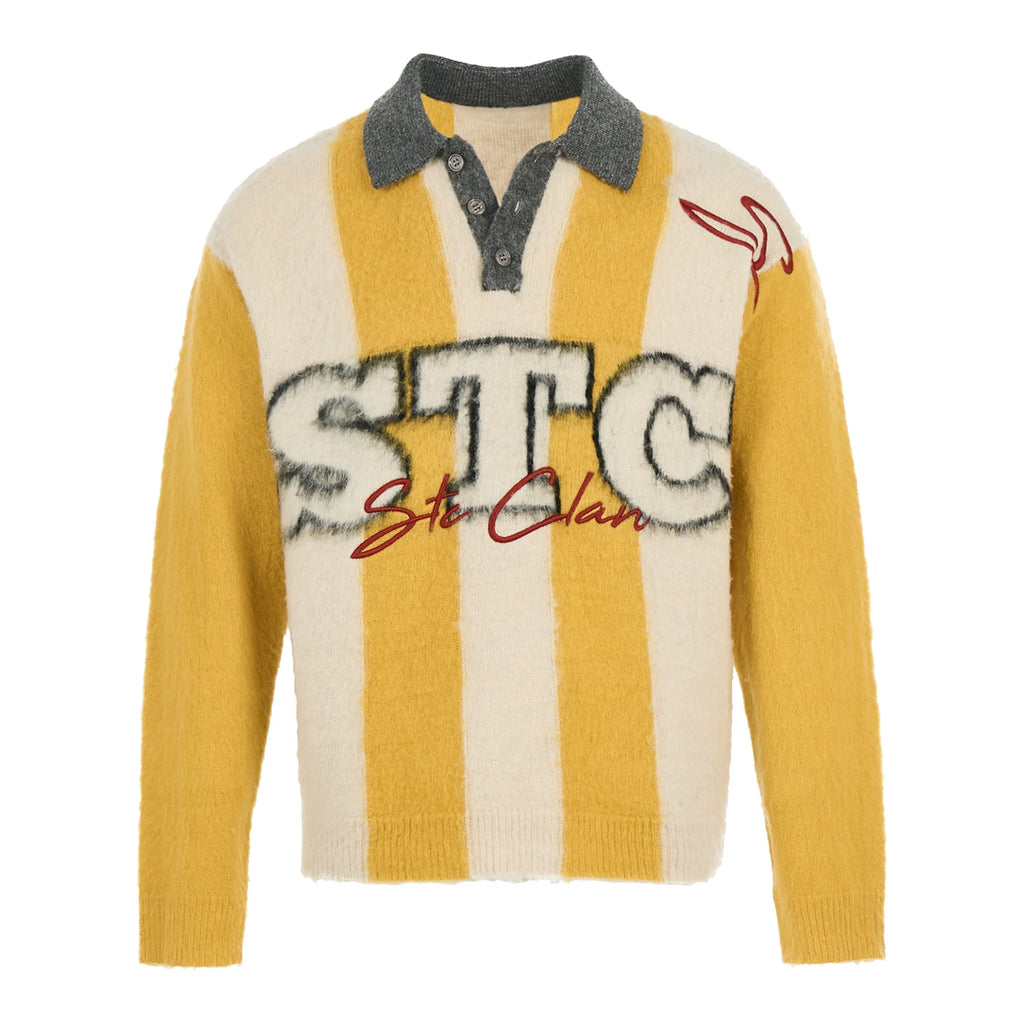 STEEPC Vertical Stripe Brushed Knit Polo Sweater