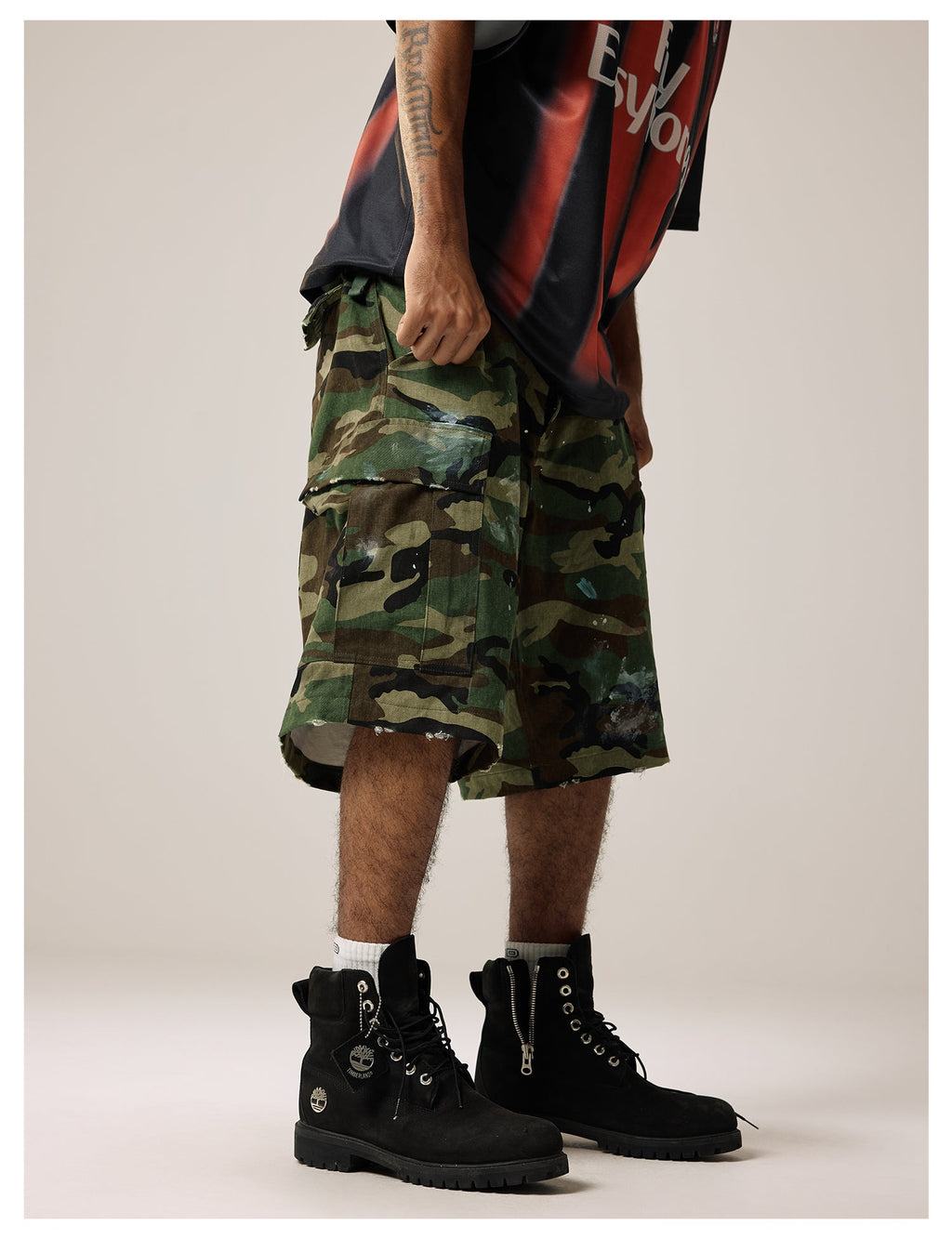 Remedy Paint Stained Camouflage Work Cargo Shorts