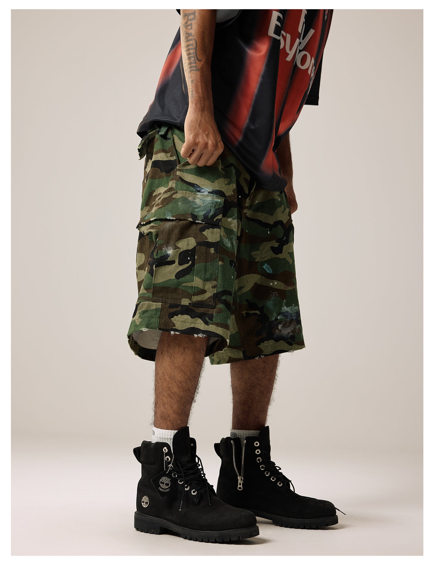 Remedy Paint Stained Camouflage Work Cargo Shorts