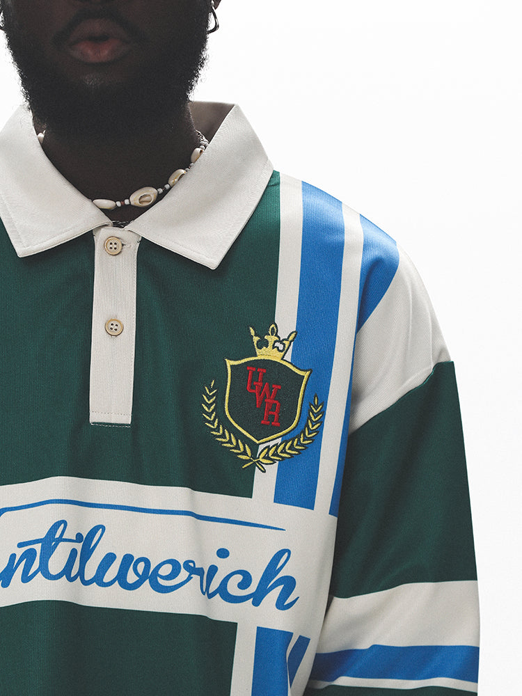 UNTILWERICH Color Blocking Striped Long Sleeve Polo Jersey