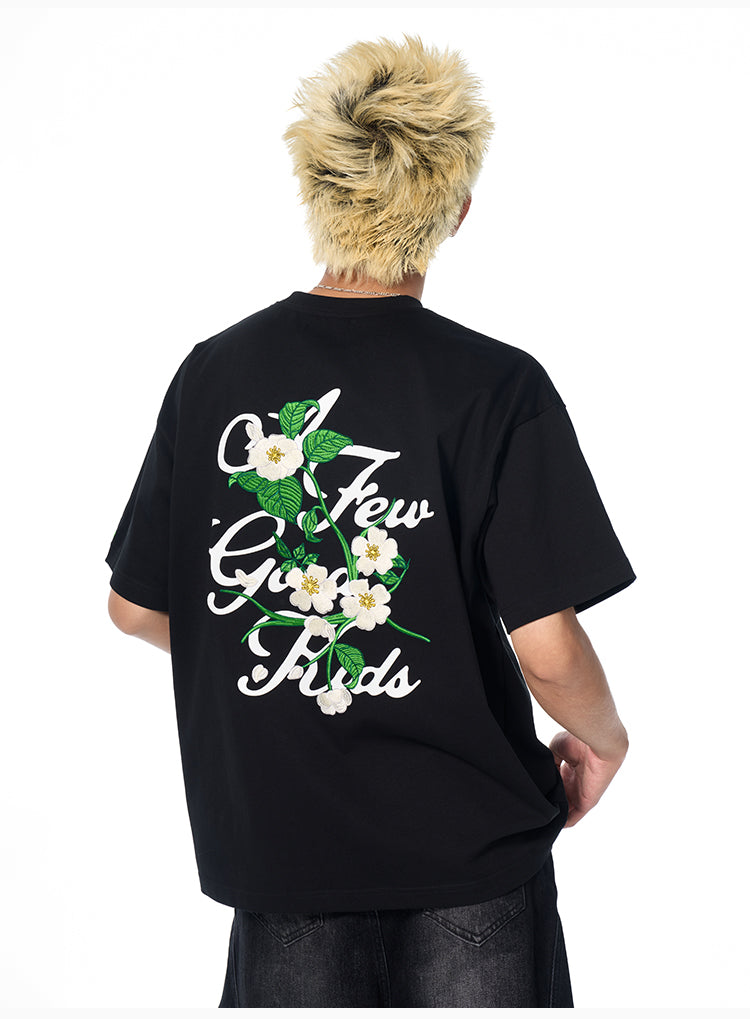 AFGK Flower Embroidered Logo Print Tee