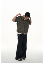 EVILKNIGHT(EK) Striped Plaid Tie-Dye Linen Polo Shirt
