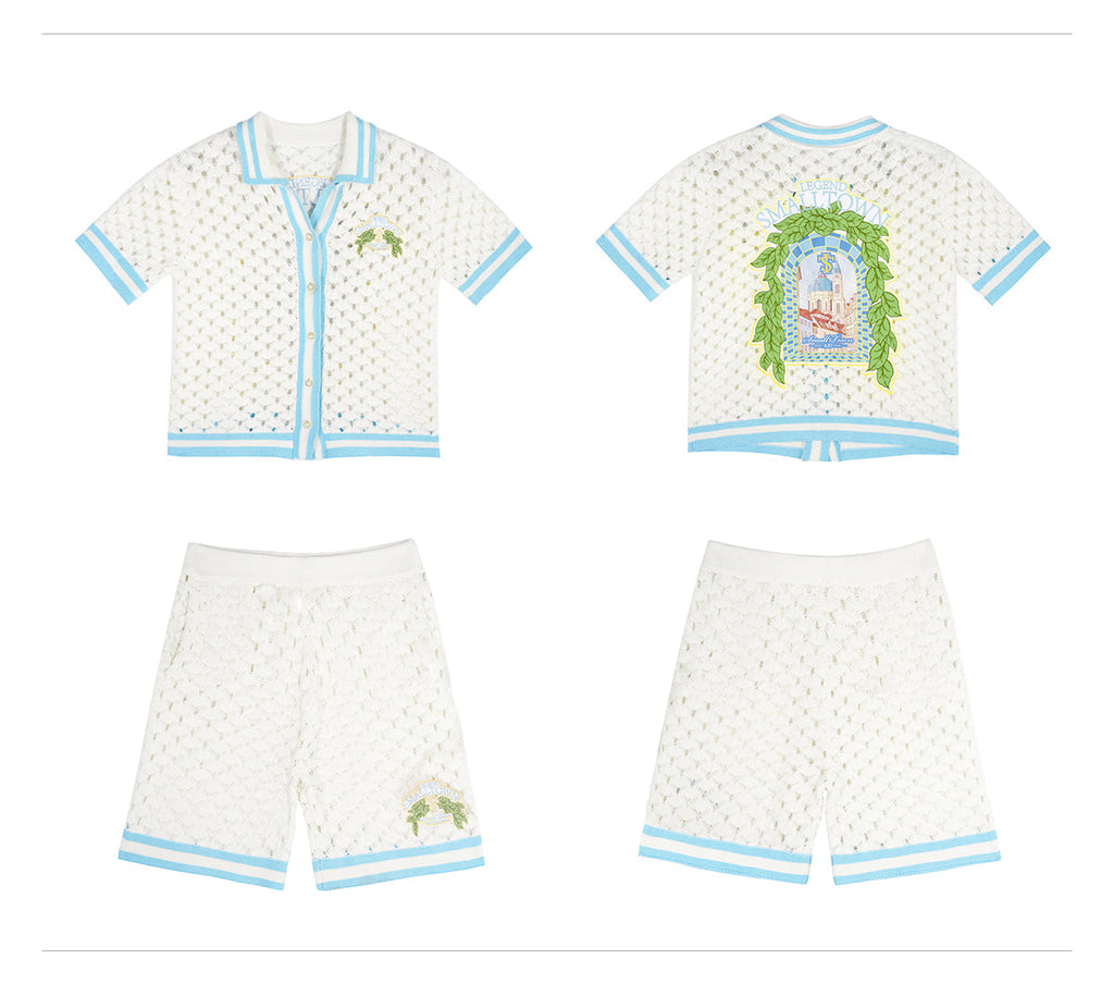 Small Town Kid Crochet-Knit Hawaiian Shirt Set