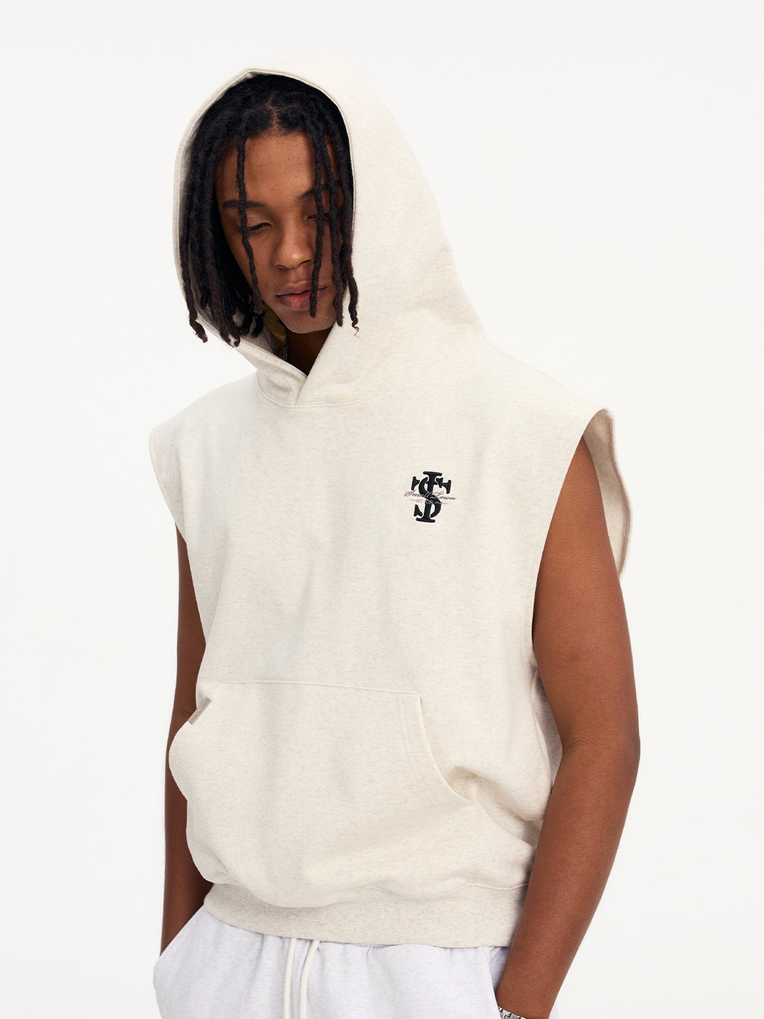 Small Town Kid Basic Embroidered Logo Sleeveless Hoodie