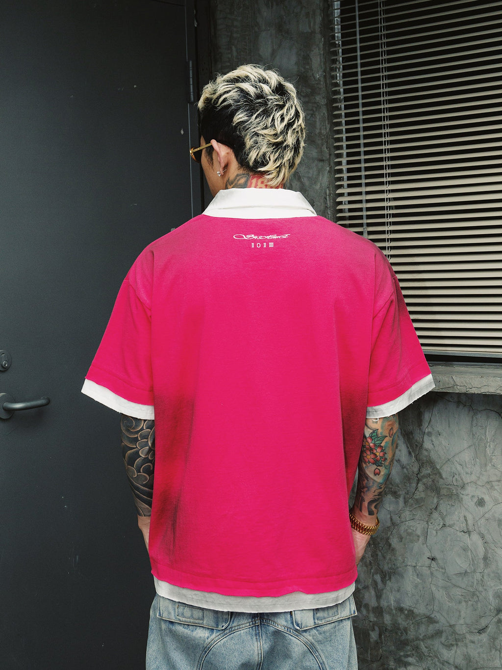 S45 Portrait Fake Two-Piece Dirty Water Washing Polo