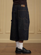 YADcrew Double Knee Denim Baggy Below Knee Shorts