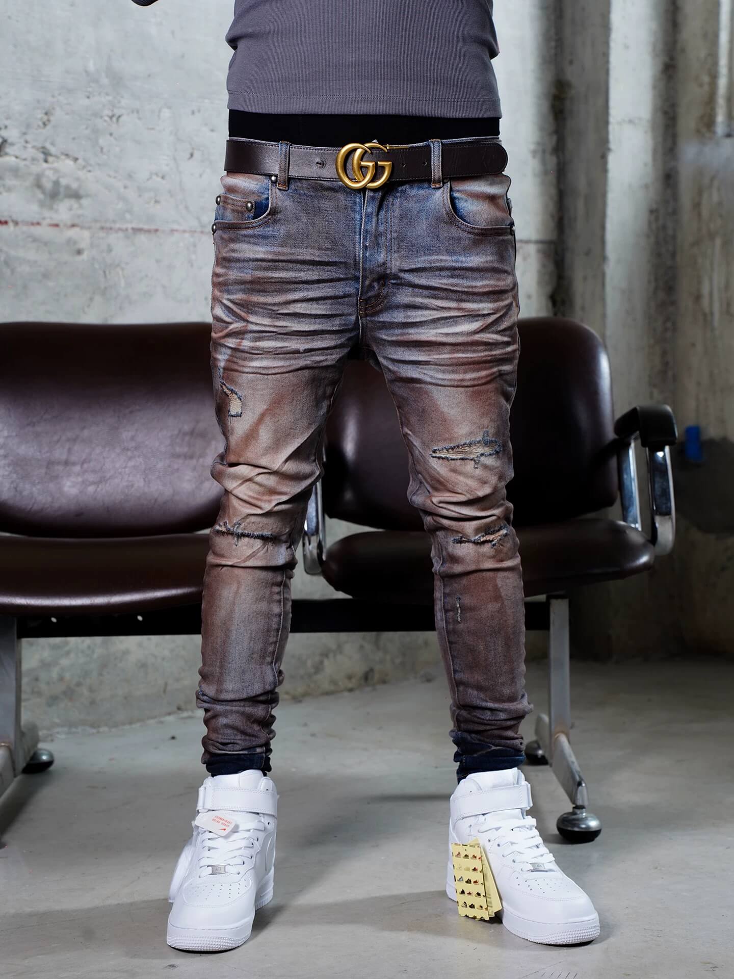 TGFCLUB Rust Washed Distressed Slim Fit Skinny Jeans