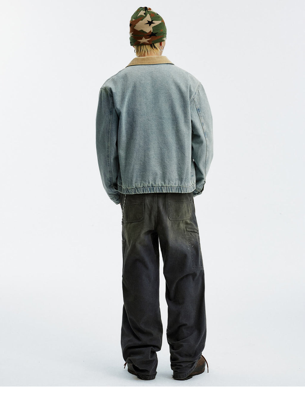 MEDM Corduroy Collar Washed Denim Jacket