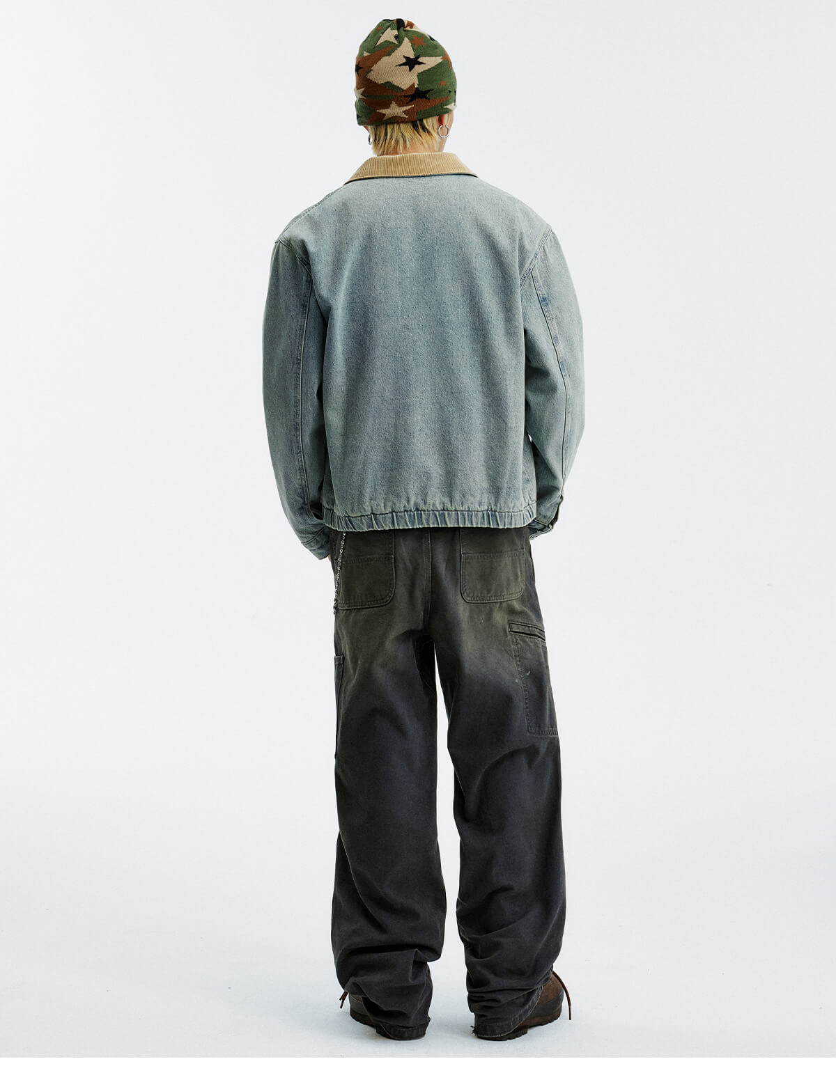 MEDM Corduroy Collar Washed Denim Jacket