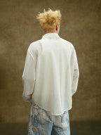YADcrew Peace Dove Hollow Mesh Long Sleeve Shirt