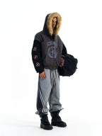 BLIND NO PLAN Color Block Fur Hood Padded Jacket