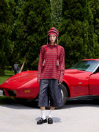S45 Rhinestone Flame Stripe Long Sleeve Tee