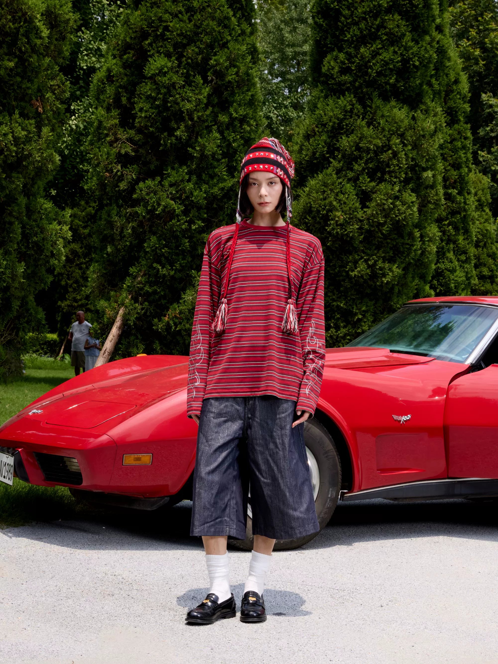 S45 Rhinestone Flame Stripe Long Sleeve Tee