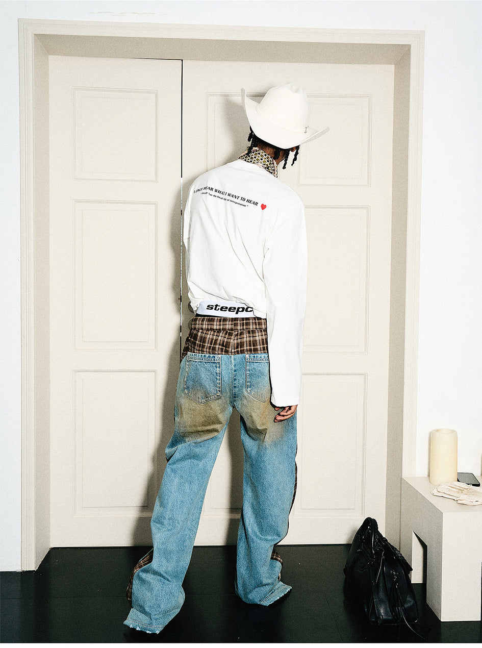 STEEPC Plaid Pattern Double Layer Jeans