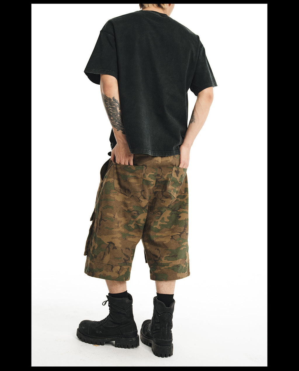 NOVACAM Camouflage & Black Baggy Work Cargo Shorts