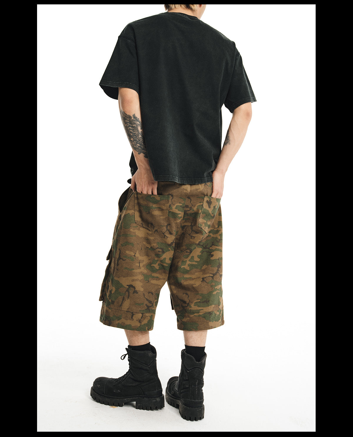 NOVACAM Camouflage & Black Baggy Work Cargo Shorts
