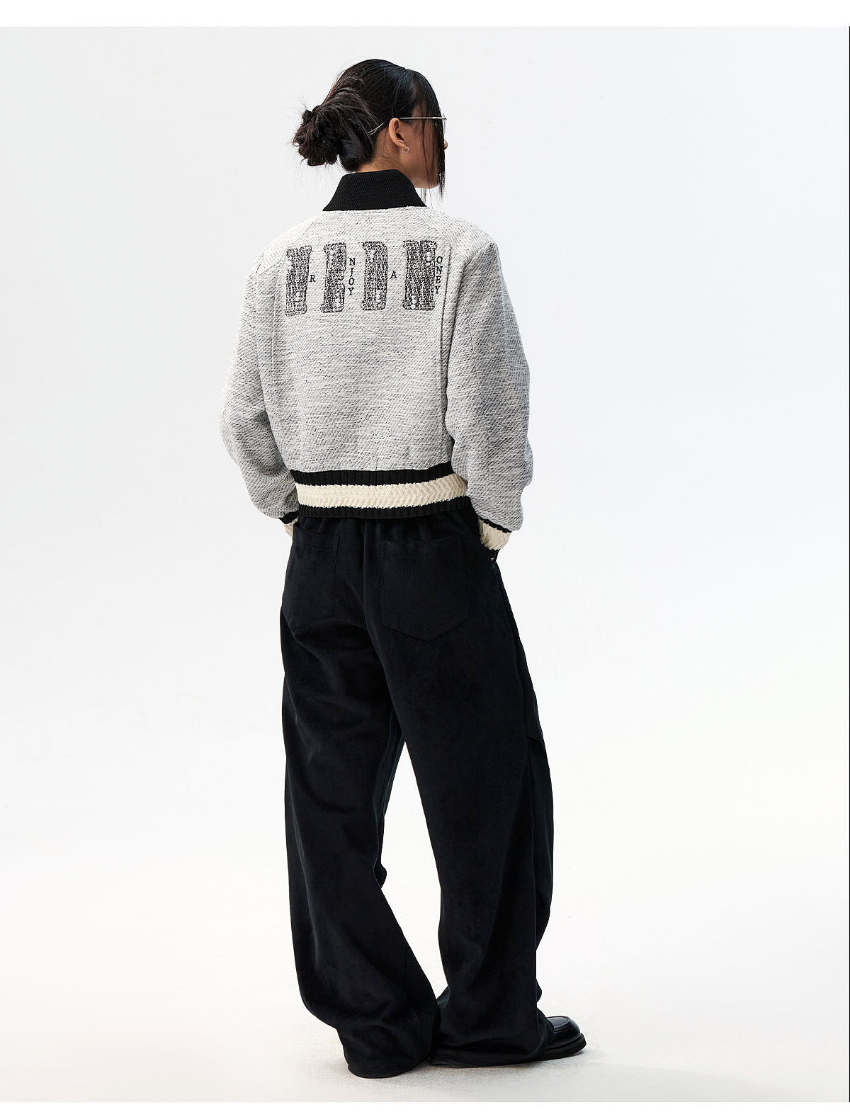 MEDM Pearl Tweed Short Varsity Jacket