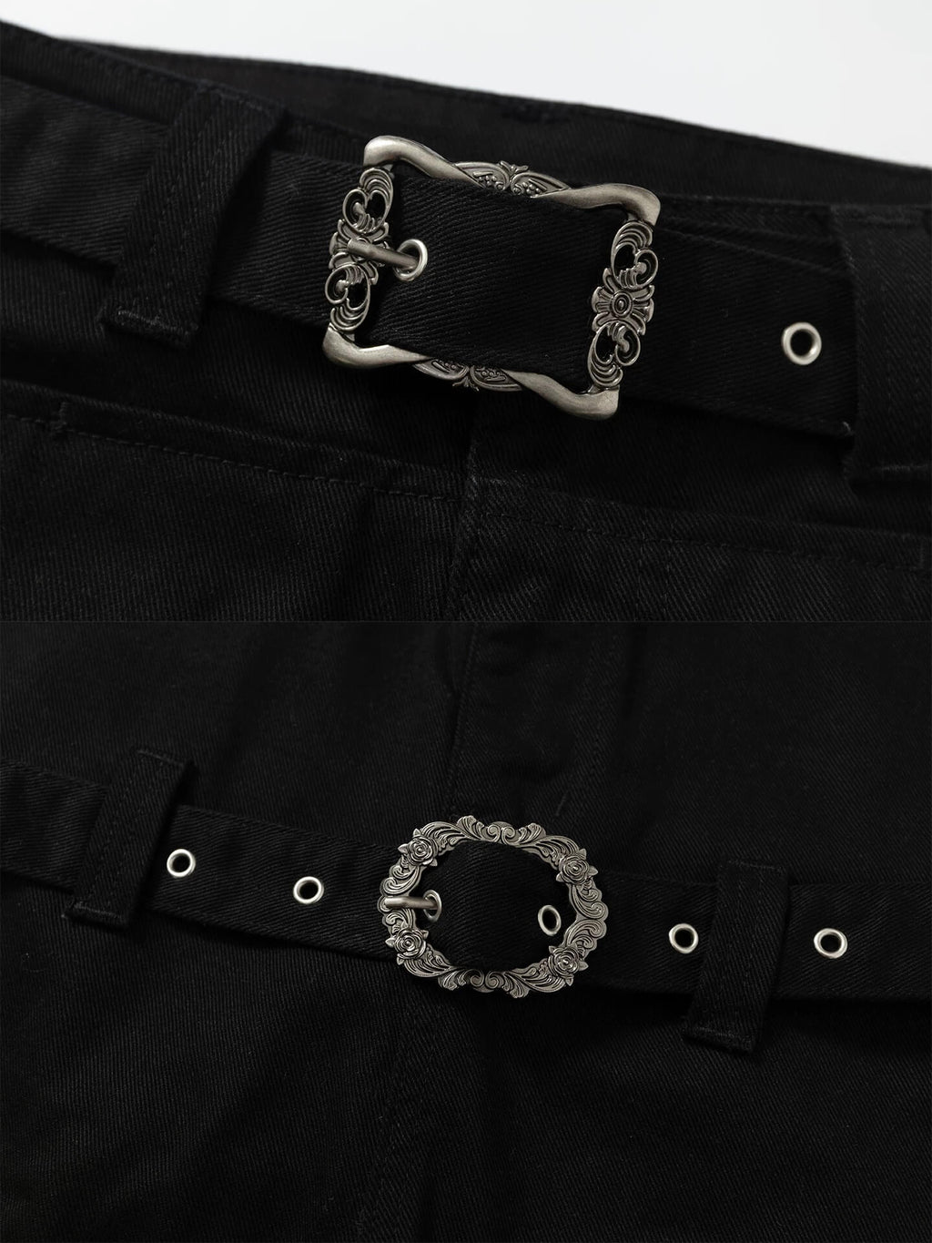 YADcrew Double Floral Buckle Belted Flared Pants