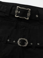 YADcrew Double Floral Buckle Belted Flared Pants
