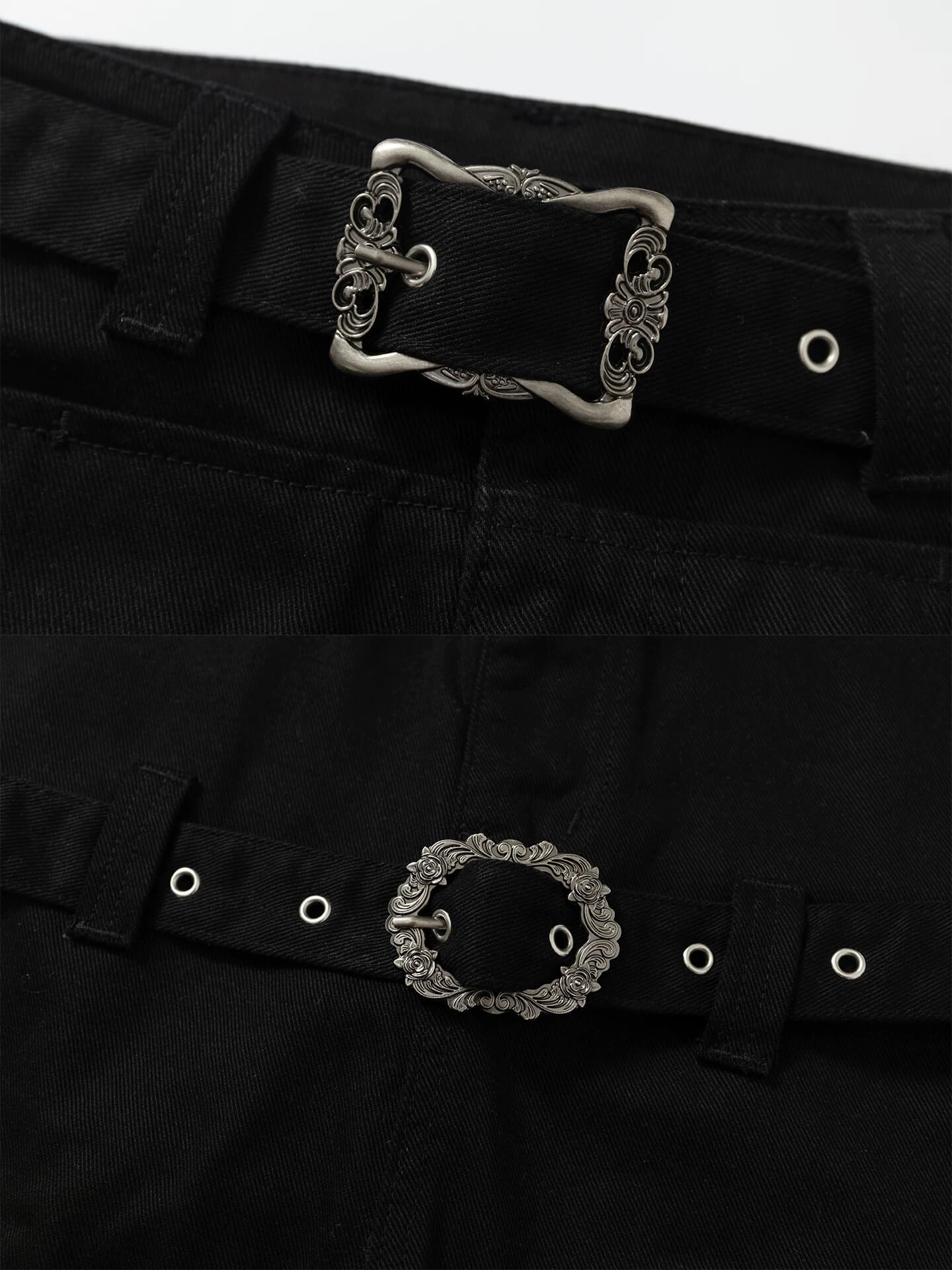 YADcrew Double Floral Buckle Belted Flared Pants