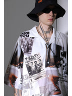 Harsh and Cruel Vintage Newspaper Print Cuban Shirt