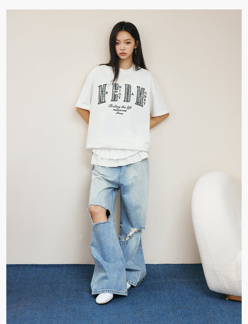 MEDM Patch Embroidered Pearl Tee