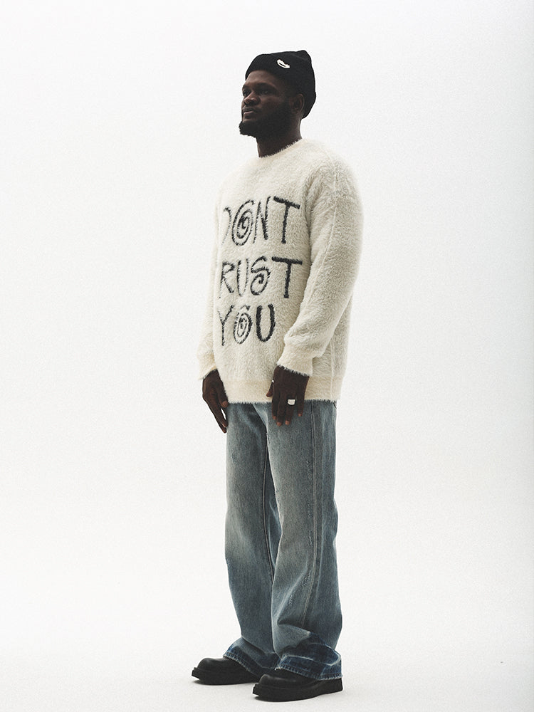 UNTILWERICH "I DON'T TRUST YOU" Fuzzy Knit Sweater