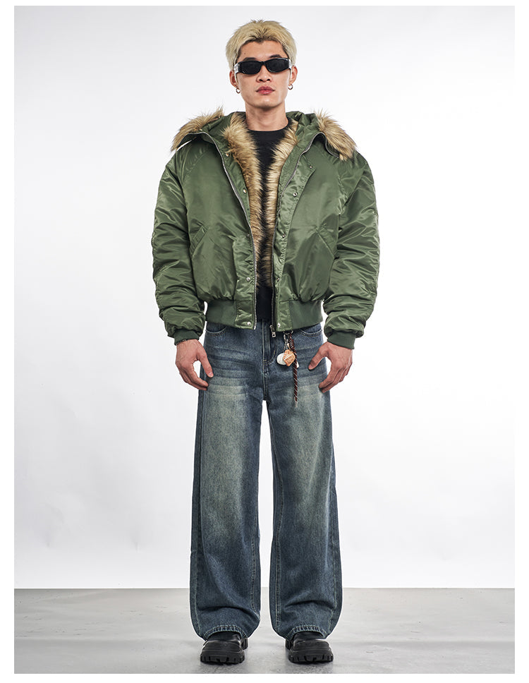 F3F Select Faux Fur Hooded MA-1 Bomber Jacket